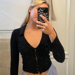 Reformation Black Ribbed Knit Long Sleeve